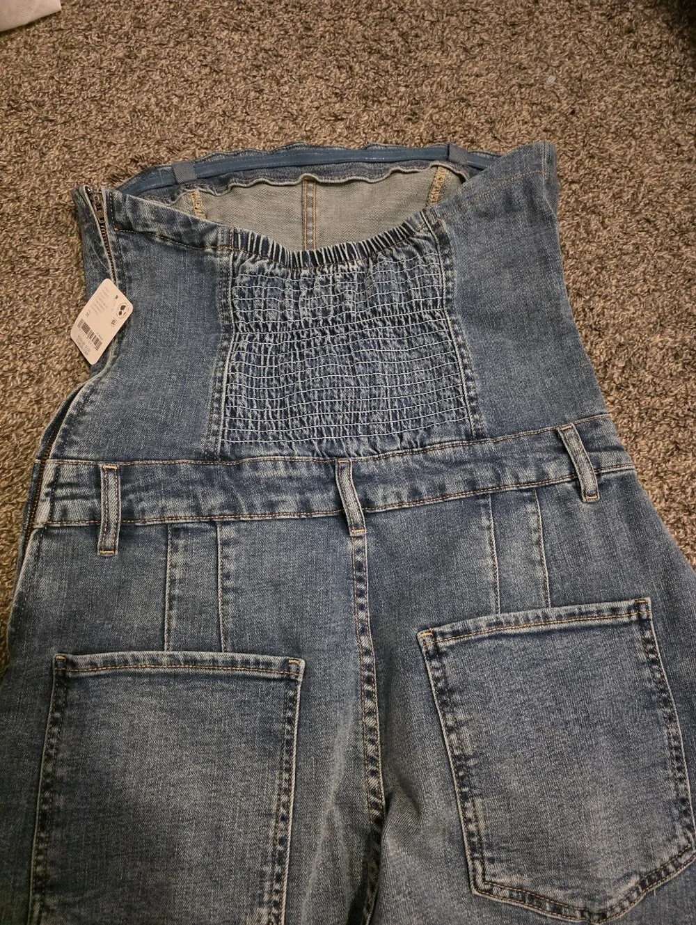We The Free Free People Je Suis Pret Denim Strapless Barrel Leg Jumpsuit NWT M - Picture 14 of 16